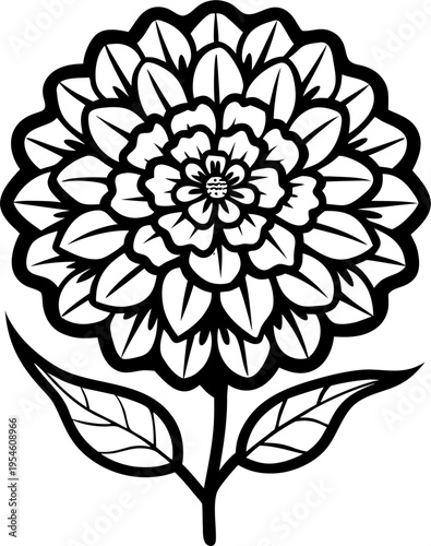 Marigold line art vector icon black and white, white background