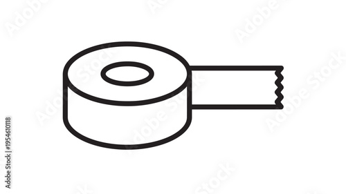 Roll of tape icon with torn edge and simple black outline for universal application and design projects.