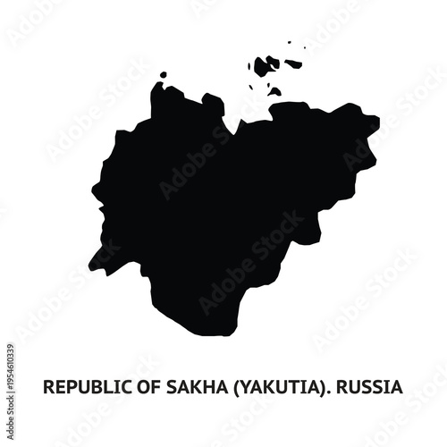 Map of Republic of Sakha Yakutia. Russia. Black and white silhouette isolated on white background. Illustration.