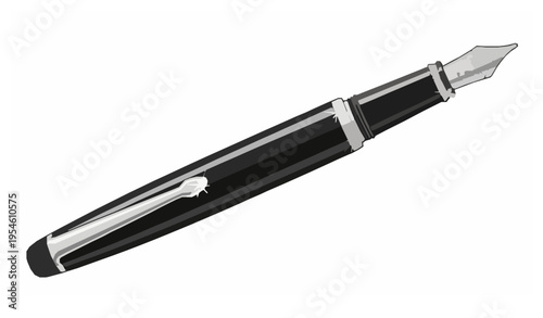 Classic black fountain pen vector illustration for stationery and calligraphy on white background