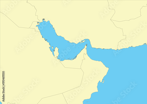 Persian Gulf Vector Map with Regional Borders and Coastlines