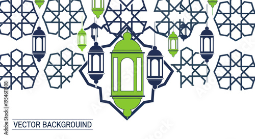 Islamic Geometric Pattern with Lanterns - Ramadan Kareem Decoration