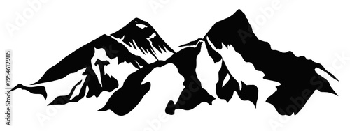 Detailed Black And White Mount Everest Vector Illustration Featuring Twin Peaks Majestic Highland Scenery For Extreme Sports Alpinism And Nature Graphic Design Concepts Artwork