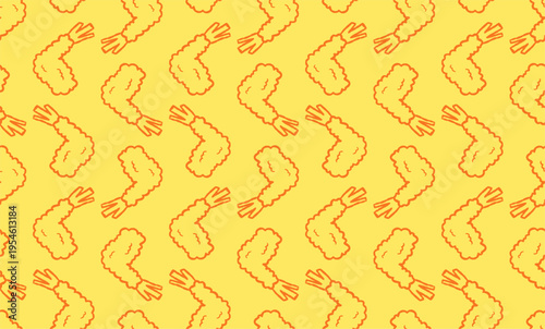 doodle shirmp tempura seamless pattern. doodle fried crishpy tempura seamless pattern for packaging design or wrapping paper. yellow colored background.