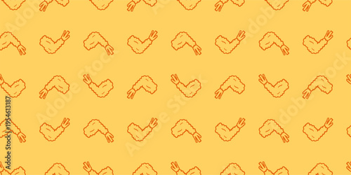 doodle shirmp tempura seamless pattern. doodle fried crishpy tempura seamless pattern for packaging design or wrapping paper. yellow colored background.
