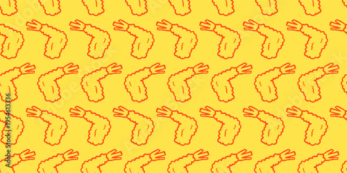 doodle shirmp tempura seamless pattern. doodle fried crishpy tempura seamless pattern for packaging design or wrapping paper. yellow colored background.