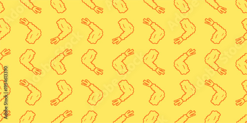 doodle shirmp tempura seamless pattern. doodle fried crishpy tempura seamless pattern for packaging design or wrapping paper. yellow colored background.