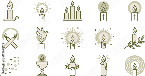 Minimalist Christian Candle and Light Line Icon Collection	