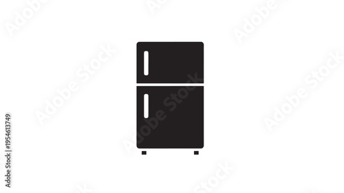 Refrigerator icon with two doors and handles, simple flat design silhouette on white background. featuring fridge, appliance, kitchen with symbol and