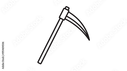 Scythe weapon icon with a long handle and sharp curved blade, representing harvesting or death in a minimalistic outline style.