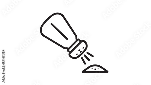 Salt shaker icon pouring granular spice onto a pile, representing seasoning and culinary preparation