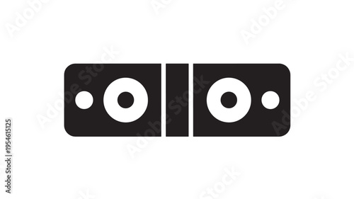 Pair of black cassette tape icons with white circles representing playback controls and rounded corners on a white background
