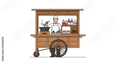 Street vendor selling food from a colorful cart in 4k ultra hd for commercial use