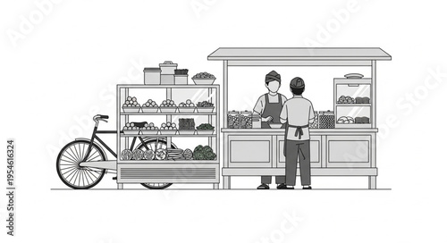 Man buys food from vendor at outdoor 4k video ultra hd market stall with original content for commercial use