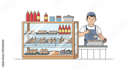 Man in blue apron prepares sushi in restaurant with 4k video ultra hd for commercial use with original content