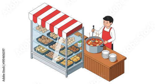 Man in red apron cooking original content in 4k ultra hd video for commercial use at food cart