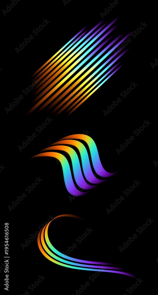 Fototapeta premium Abstract Neon Gradient Lines and Waves on Black Background
