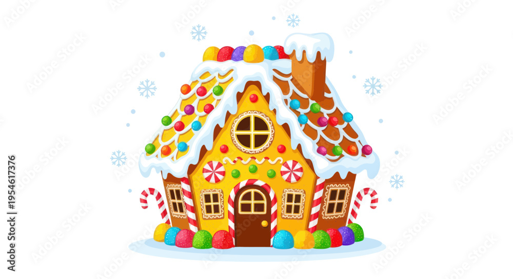 Obraz premium Colorful Gingerbread House with Snow and Candy Canes - Christmas Holiday Decoration