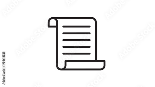 Scroll document icon with horizontal lines representing text and rolled edges on a white background.