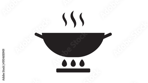 Wok cooking with steam rising from food on a gas burner, a simple black silhouette representing culinary arts.