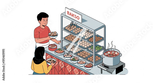 Customers selecting food from a display case at a restaurant, dining experience.