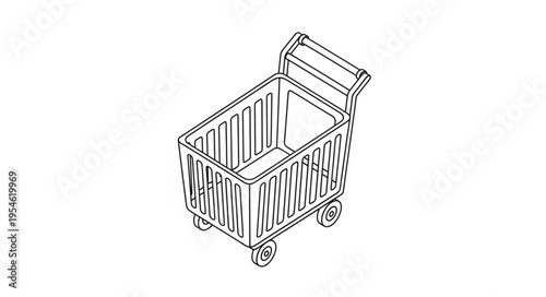 Detailed illustration of an empty shopping cart, ready for use in a store.