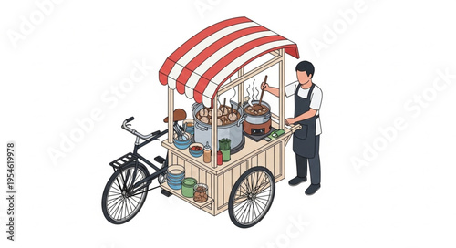 Ice cream vendor with a bicycle cart selling treats on the street.