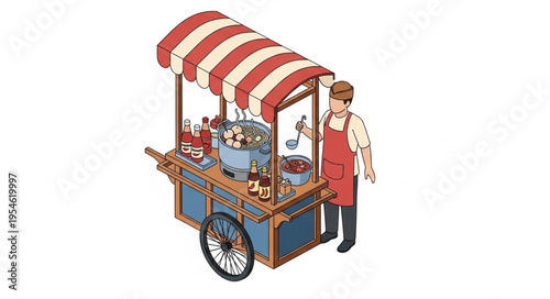 Ice cream vendor with a striped awning and a variety of treats for sale.