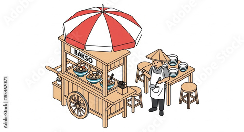Indonesian Bakso Cart - A Culinary Delight on Wheels, Street Food Scene.