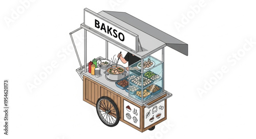 Indonesian Bakso Cart - A Culinary Delight on Wheels, Street Food.