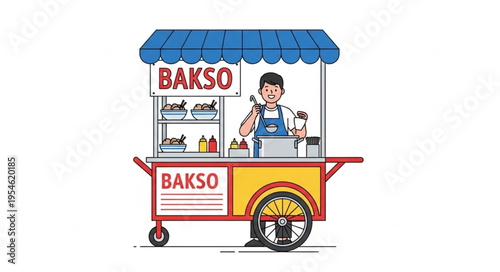 Indonesian Bakso Cart - A Culinary Delight on Wheels, Street Food.