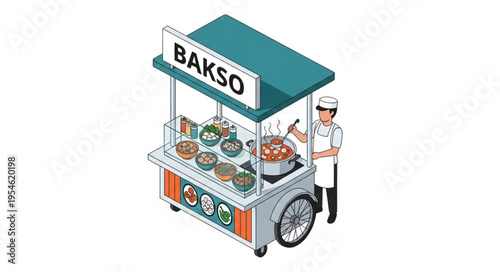 Indonesian Bakso Cart - A Culinary Delight on Wheels, Street Food Vendor.