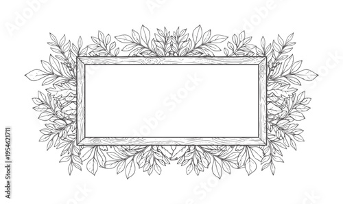 Rectangular wooden frame with leaf border in style leaves foliage