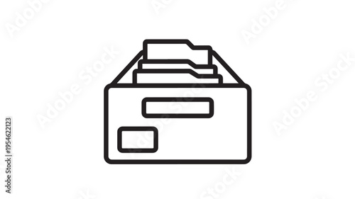 File cabinet icon with multiple folders and labels, representing organization and data management for business.