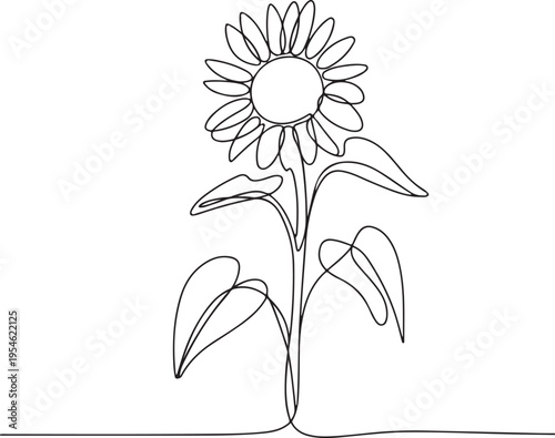 A simple, elegant single-line drawing of a sunflower, showcasing its natural beauty and vibrant form with minimalist artistry