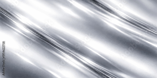 A smooth silver brushed metal texture background features shiny stainless steel lines and a grey satin silk pattern for a modern metallic wallpaper design