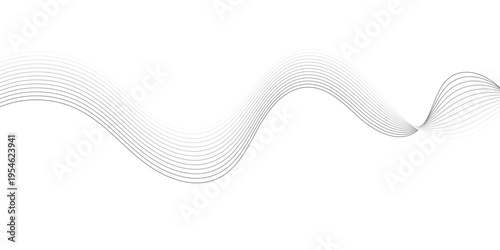 An abstract background featuring a series of thin, undulating, grayscale lines that create a dynamic wave pattern across a white canvas, suggesting sound waves or data flow.	