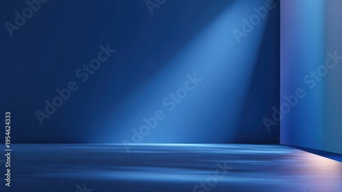 An abstract blue studio room with soft gradients and clean walls, designed for product display or professional presentations.