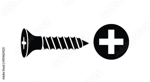 A black screw and crosshead symbol presented as a graphic silhouette