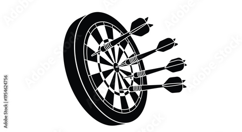 A black dartboard with multiple darts hitting the target silhouette