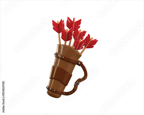 Quiver with arrows icon 3d render concept of archery quiver with red arrows game equipment icon vector illustration