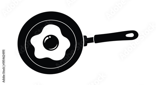 A simple illustration of a fried egg in a pan silhouette