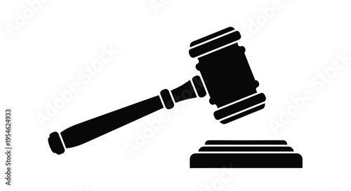 A black silhouette of a gavel and sounding block silhouette