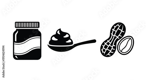 Peanut butter peanuts and a spoon a simple food illustration silhouette