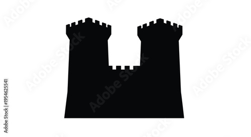 A dark silhouette of a castle with towers and battlements silhouette