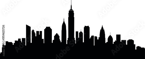 New York City skyline silhouette with Empire State Building and Manhattan skyscrapers in clean minimal urban cityscape illustration design style