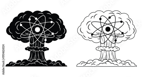 Atomic explosion represented in black and white a striking silhouette