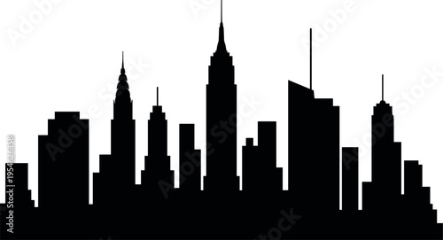 New York City skyline silhouette with Empire State Building and Chrysler Building, Manhattan urban cityscape in clean minimal illustration design style