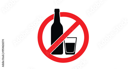 Prohibition sign featuring a bottle and glass silhouette