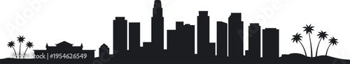 Los Angeles skyline silhouette with downtown skyscrapers and palm trees, California urban cityscape in clean modern panoramic illustration design